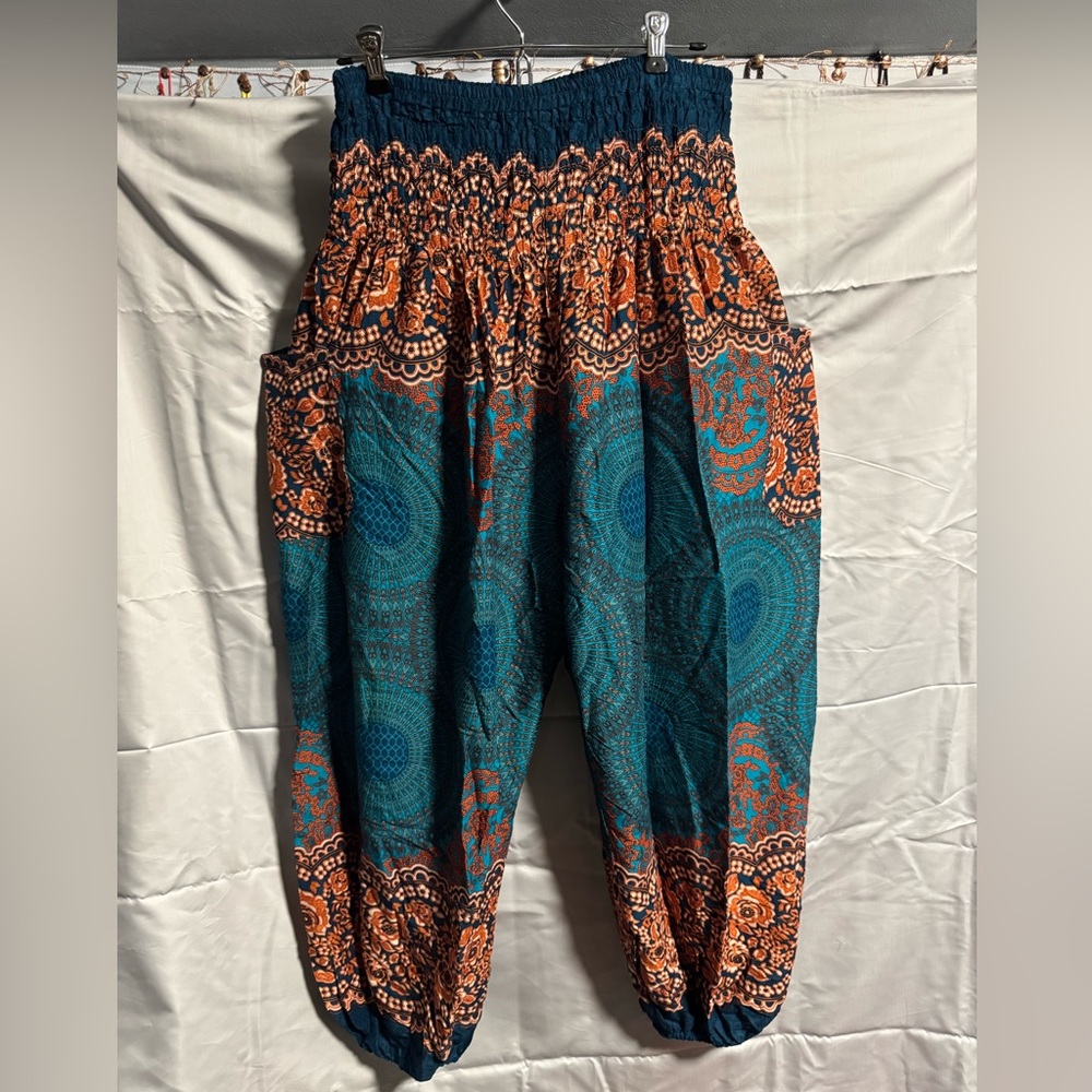 🌼Vibrant Boho Teal and Orange Women's Harem Pants